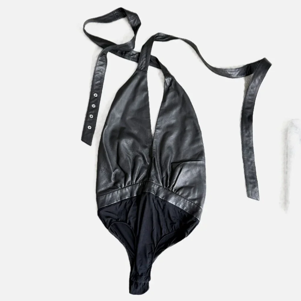Magda Butrym Black Leather Wrap Halter Bodysuit 8 - Picture 2 of 13